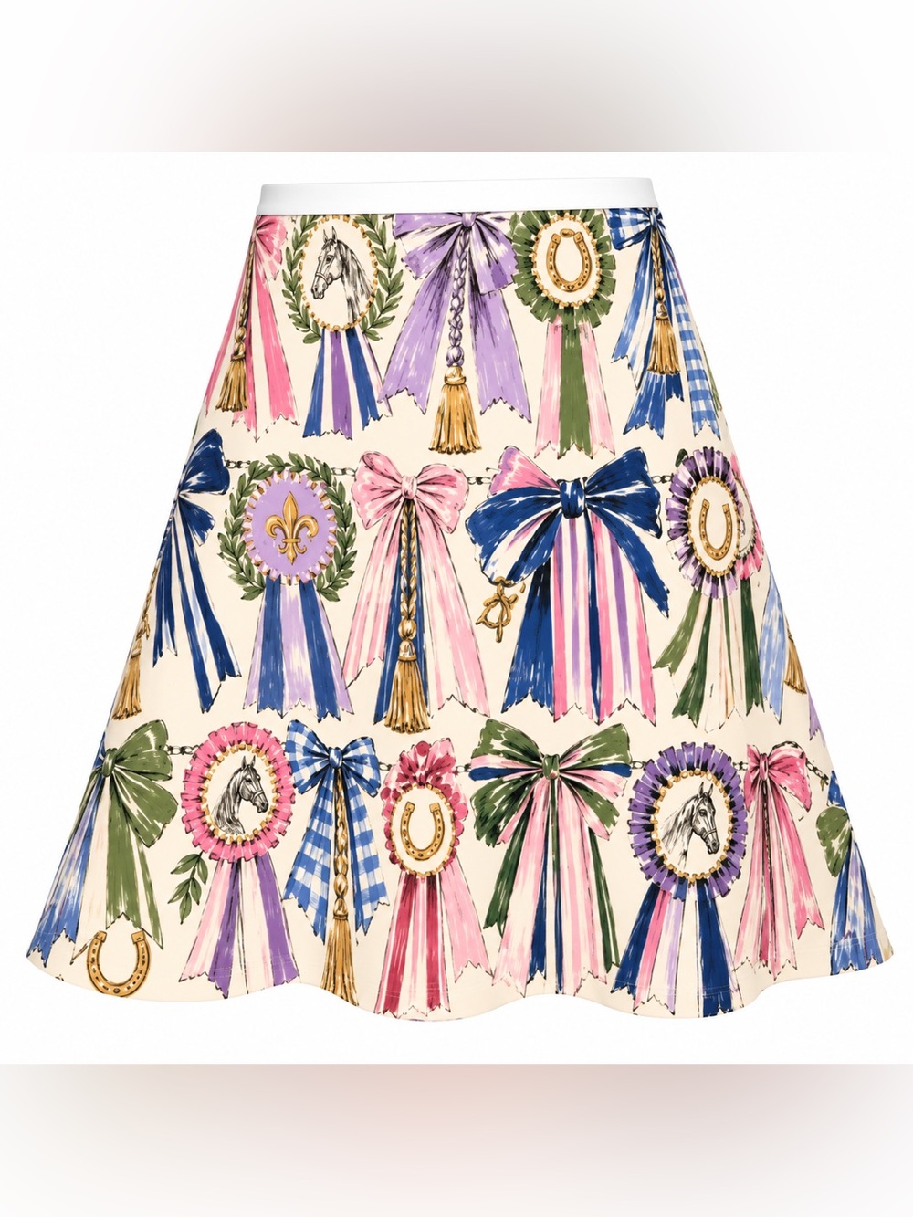 Equestrian Horse Show Ribbon Bow Flared Skirt | Derby Race Day